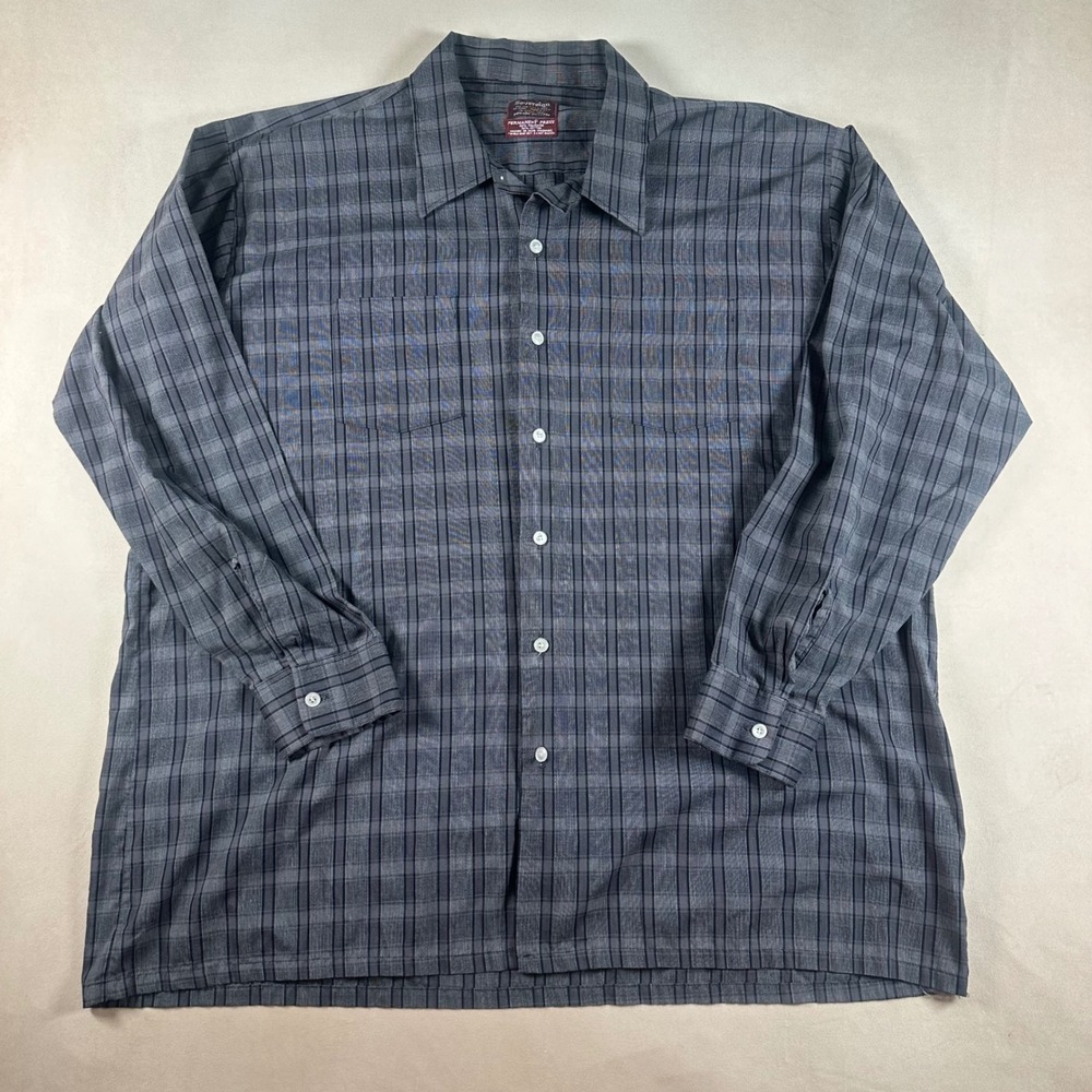 Vintage Sovereign Tall Man Shirt Mens 3XLT 19.5 Gray Plaid USA Made Button Up